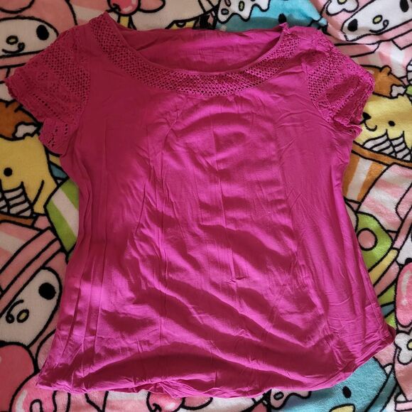 Size Medium Stretchy Cotton Spandex Cute Ann Taylor LOFT Women's Pink  T-Shirt - Picture 4 of 8